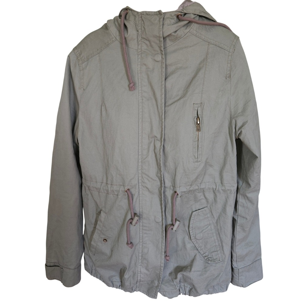 Design by Olivia Women Sage Green Utility Anorak Jacket Hooded Drawstring Small